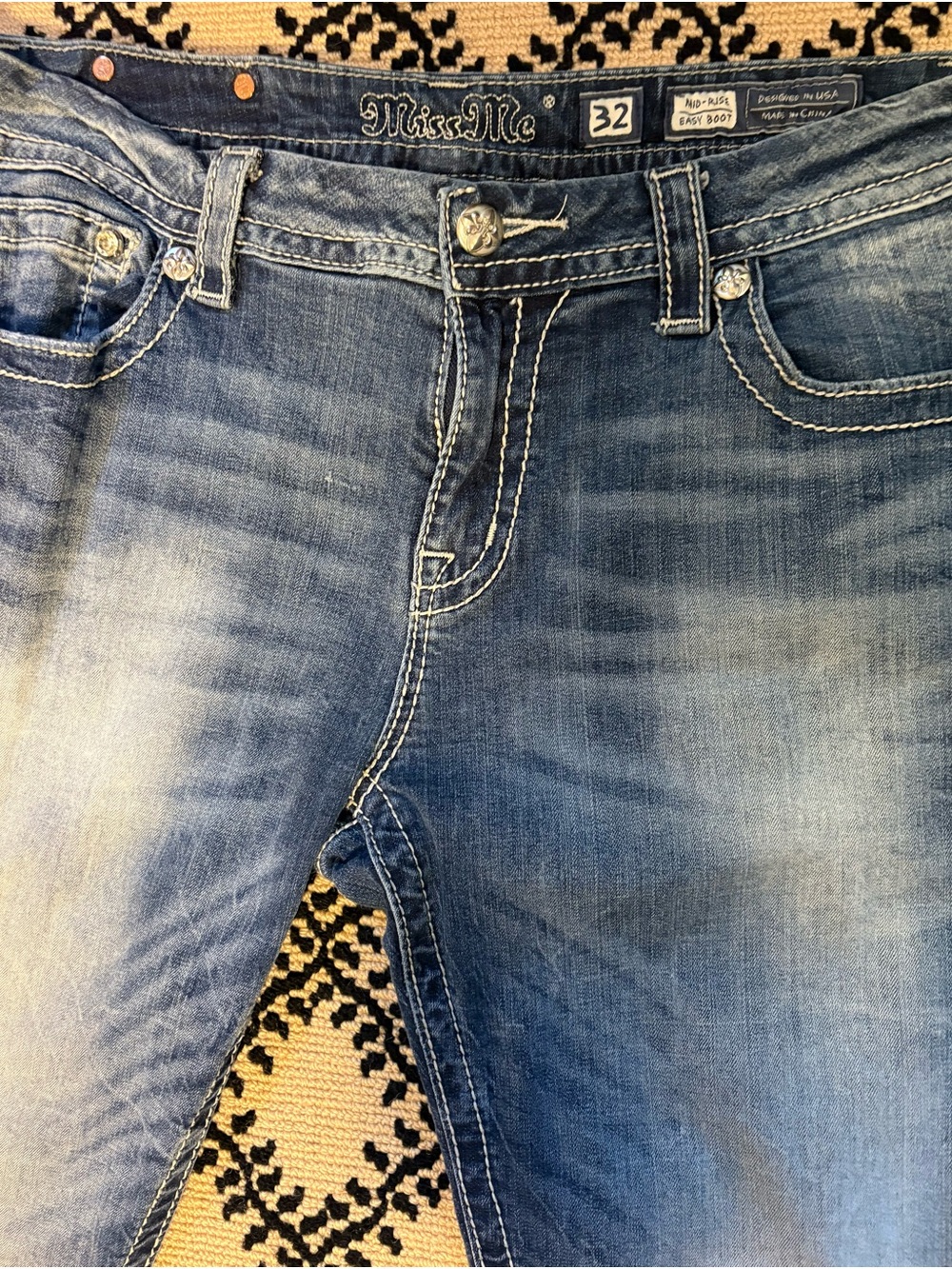 Miss Me Light Blue Boot Cut Jeans with Contrast Stitching
